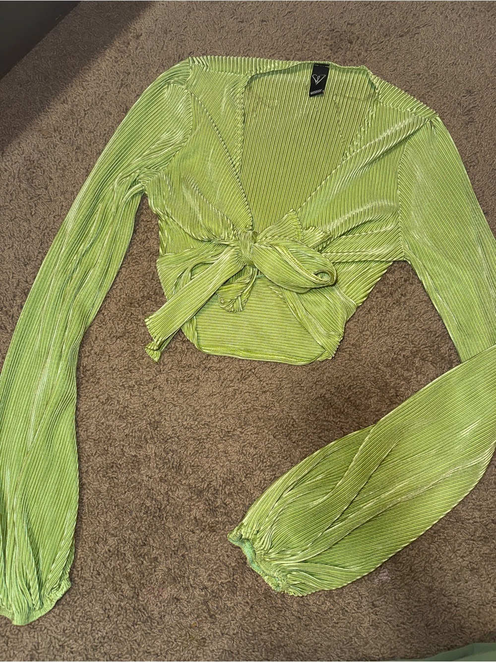 Windsor Lime Green Long Sleeve Tie-Front Crop Top